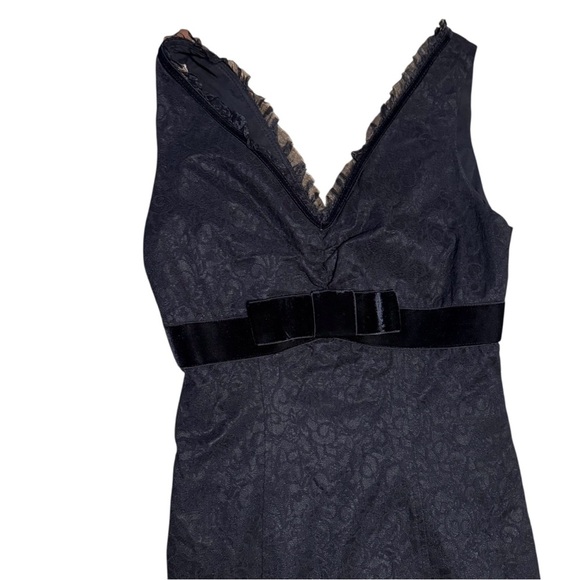 Betsey Johnson Vintage Black Velvet Bow Knee Length Dress Size 4 - Picture 2 of 10